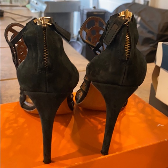 Roberto Cavalli black suede spiderweb zip heels - Picture 5 of 5